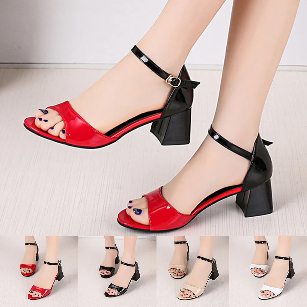 

2019 New Instyle Beauty Ladies Women Ladies Fashion Mixed Colors Buckle Square Heel Casual Shoes Sandals Damskie sandały mody