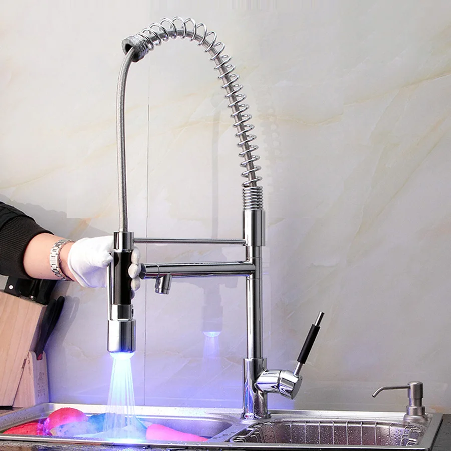 BECOLA Pull the Water Basin Mixer Tap Chrome Plated Cold Hot Faucet LED Kitchen Free Shipping LH-8091 | Обустройство дома