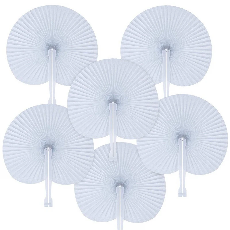 60 упаковок белые бумажные вентиляторы Свадебные фанаты круглые складные вентиляторы пластиковая ручка Свадьба Празднование День Рождения Вечеринка - Цвет: 60PCS