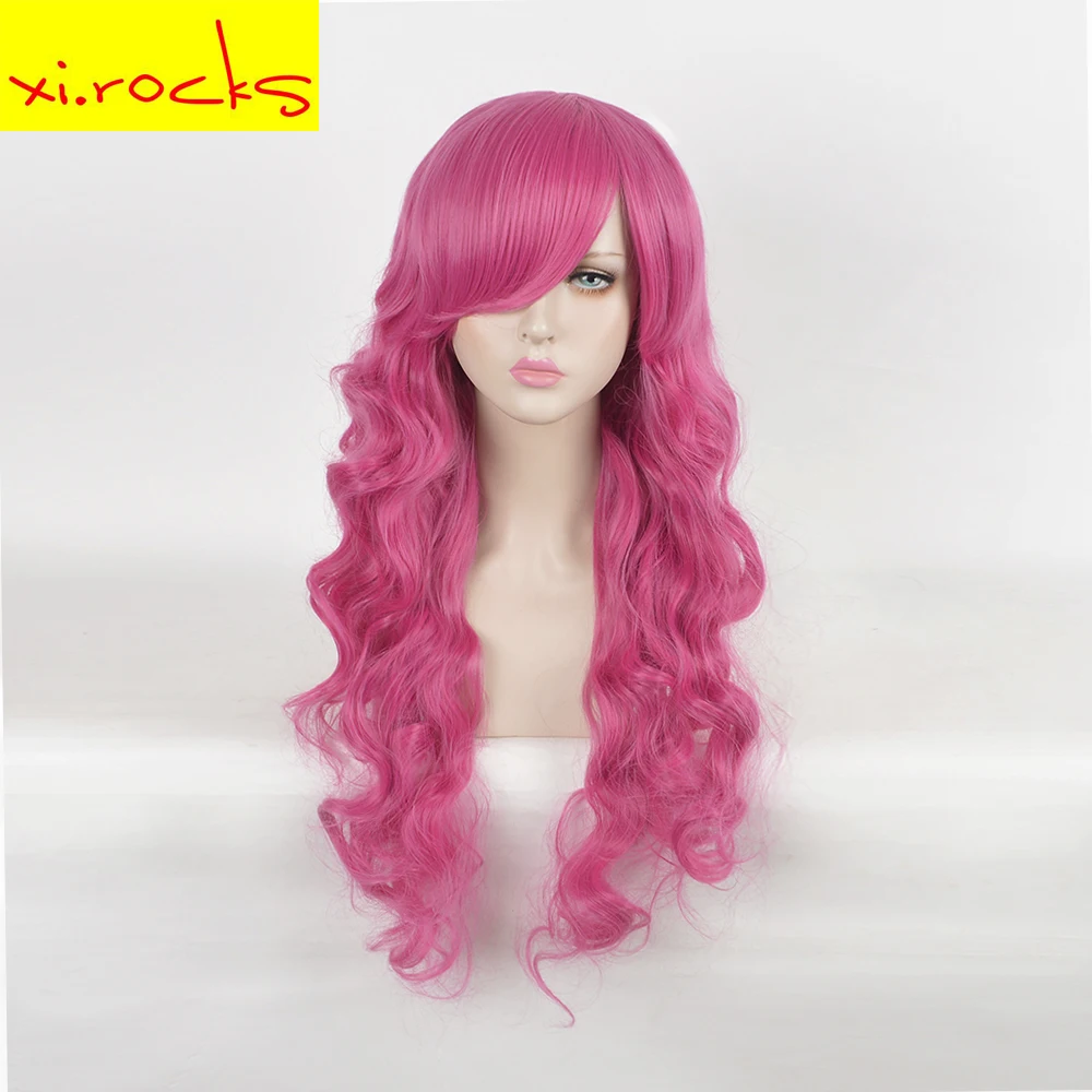 Long Curly Pink Full Synthetic Wigs For Women Cosplay Hair Free Shipping Heat Resistant 30inch