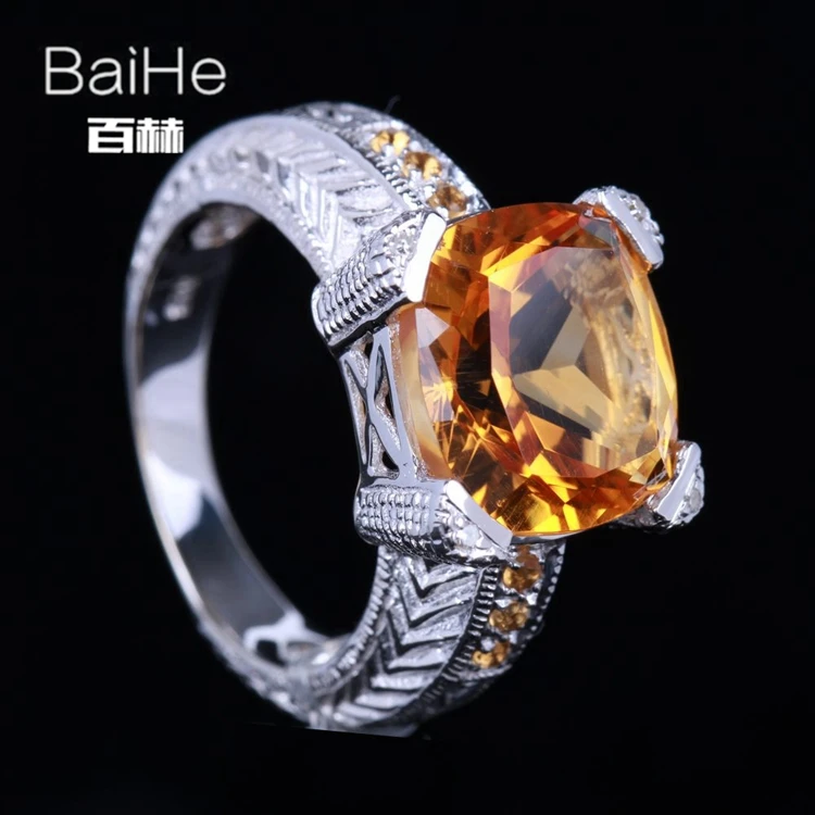 BAIHE Solid 14 K белое золото(AU585) 5.58CT сертифицированная безупречная огранка настоящий цитрин Свадебное женское Ювелирное кольцо