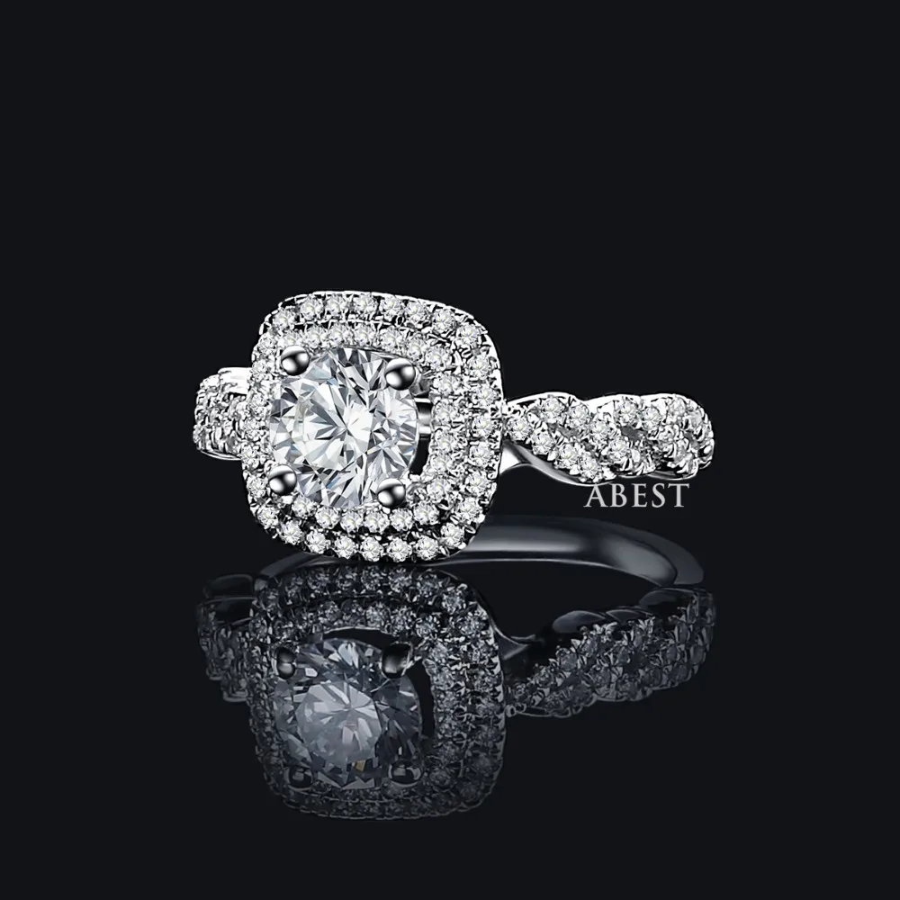 AINOUSHI Classic Brand Silver 1 Carat Round Cut Cushion Shaped nscd Sona Simulated Ring Women Wedding