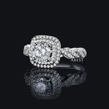 Ainoushi classic marca plata 1 quilates corte redondo en forma de cojín nscd sona simulado anillo de las mujeres anillo de compromiso de boda de plata