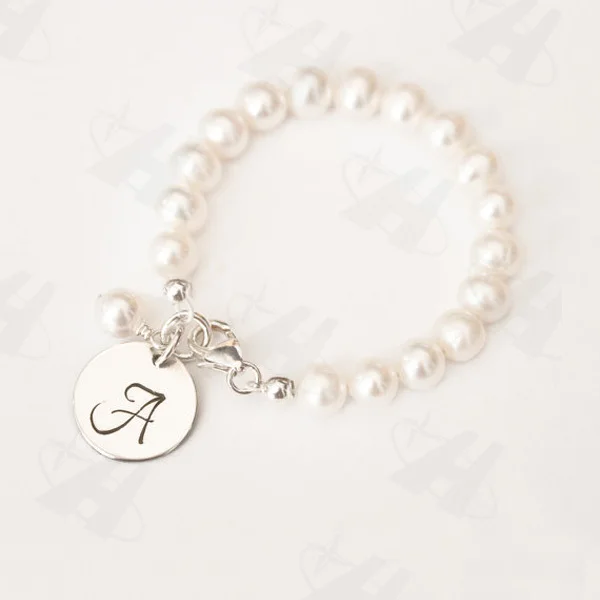 Silver Plated Monogram Initial Disc Charm Bracelet Fashion Elastic Silver Plated Monogram Initial Disc Charm Bracelet Fashion Elastic Pearl Bead Bracelets For Women Bridesmaid Jewelry In Bangles From