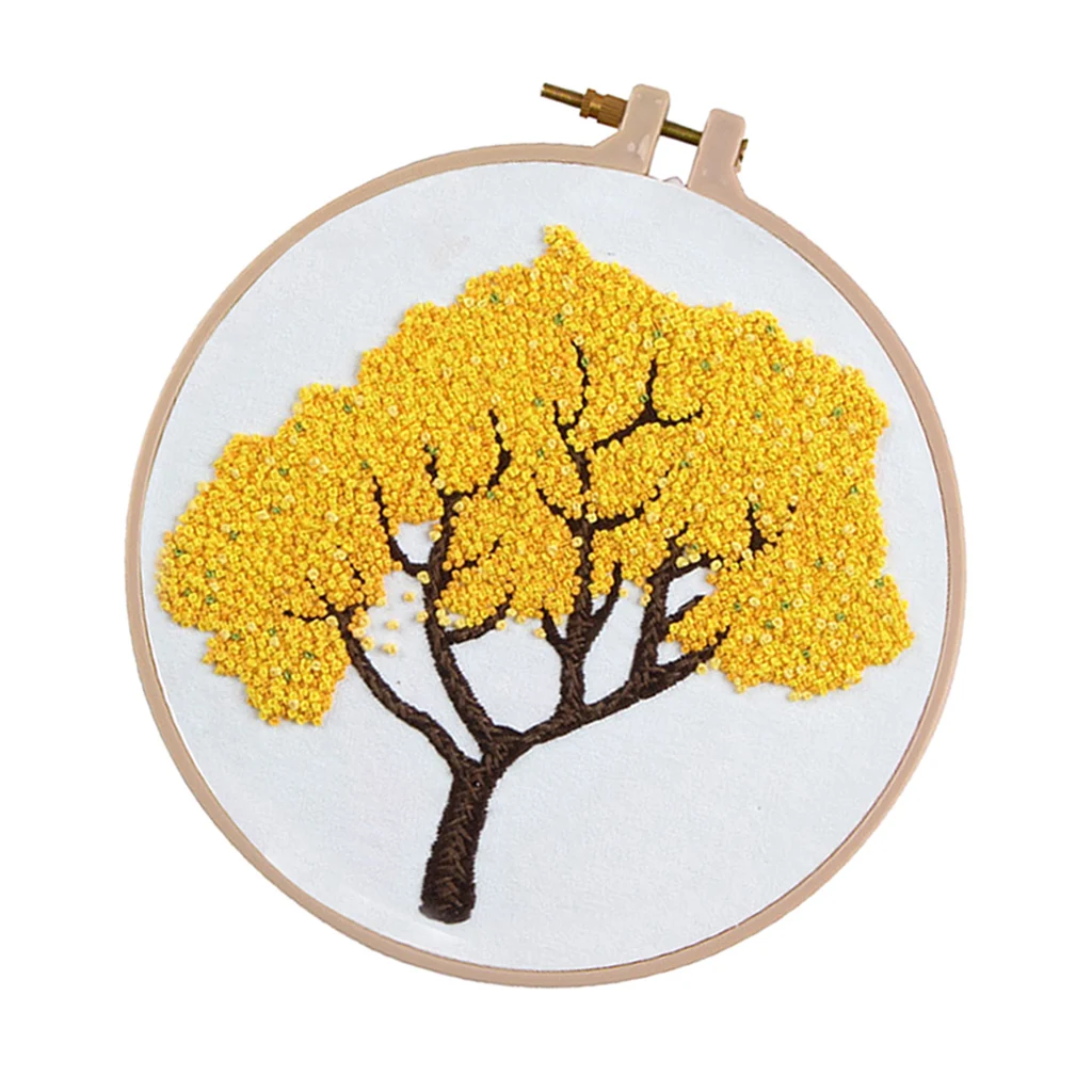 DIY Ribbon Tree Pattern Embroidery Cross Stitch Set Needlework Kits Sewing Decor