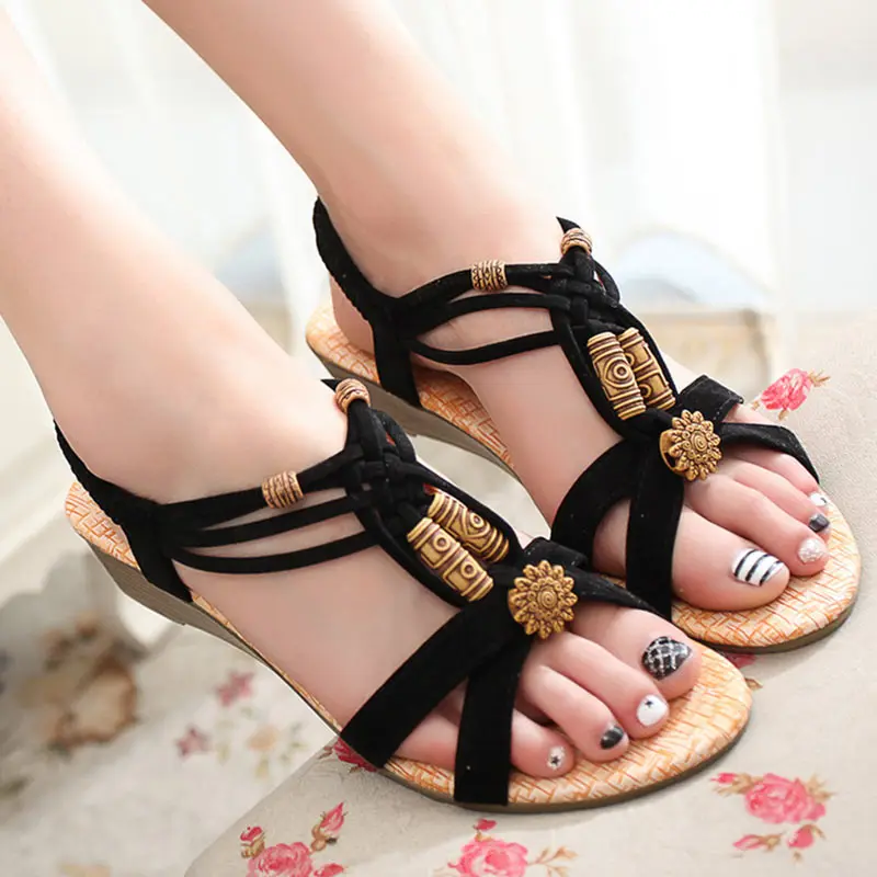 

Women Flats Gladiator Sandals Summer Beach Shoes Ankle Strap Rome Sandals Bohemia Shoes T-tied Flats Sandalia Feminina