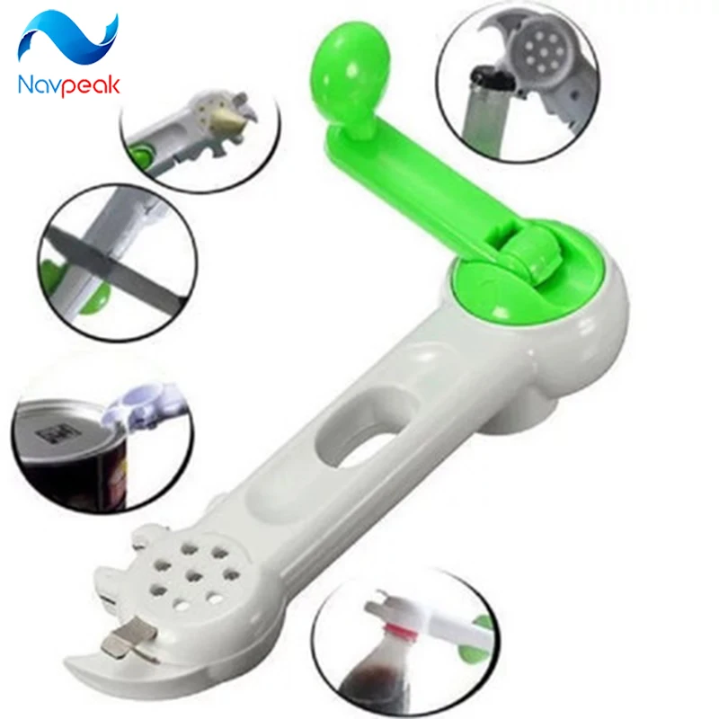 

Multifunction 7 In 1 Kitchen Can Opener Bottle Jar Do As Seen On TV Knife Slicker White-green