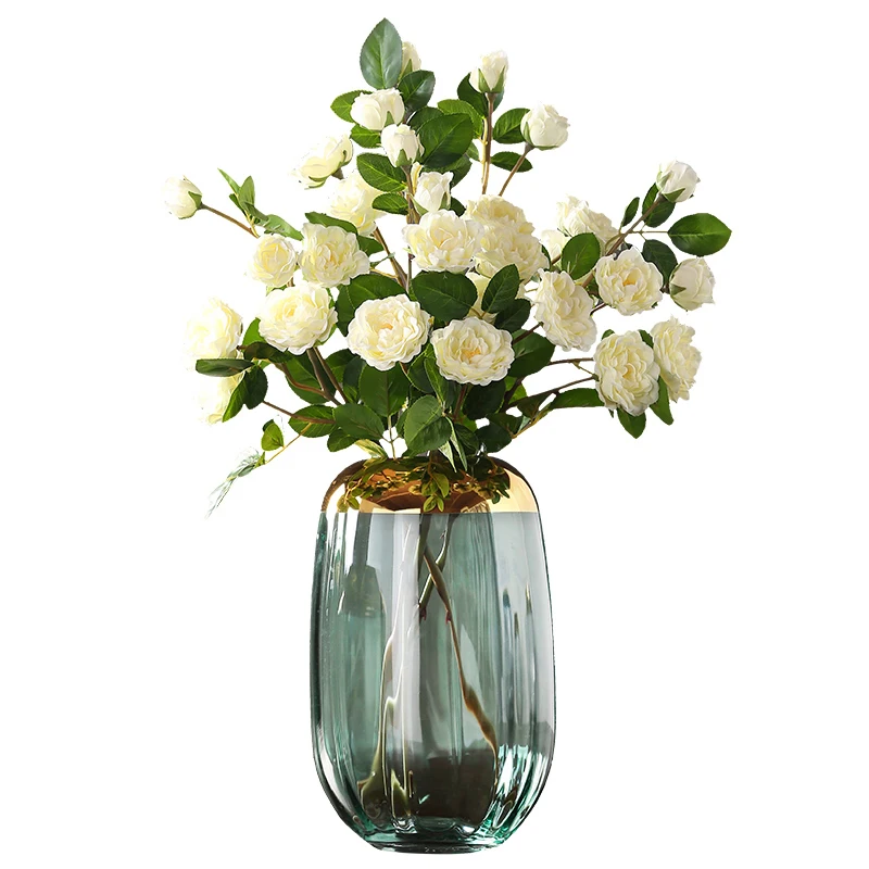 Современные роскошные стеклянные вазы серый/зеленый Гидропоника сушеные цветочные стеклянные контейнеры гальванизированная большая ваза украшение дома ваза