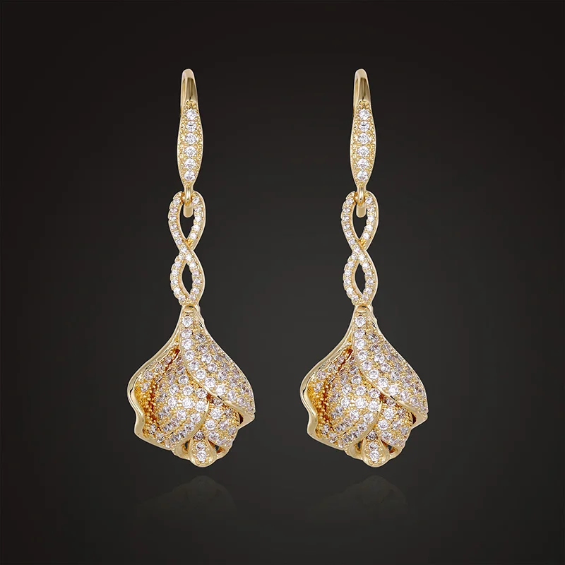 Gold Plated Fateama красивые элегантные серьги в форме цветка капота для женщин, Помолвочные свадебные серьги с микро инкрустацией, Популярные Роскошные Лучшие подарки - Окраска металла: Gold Plated