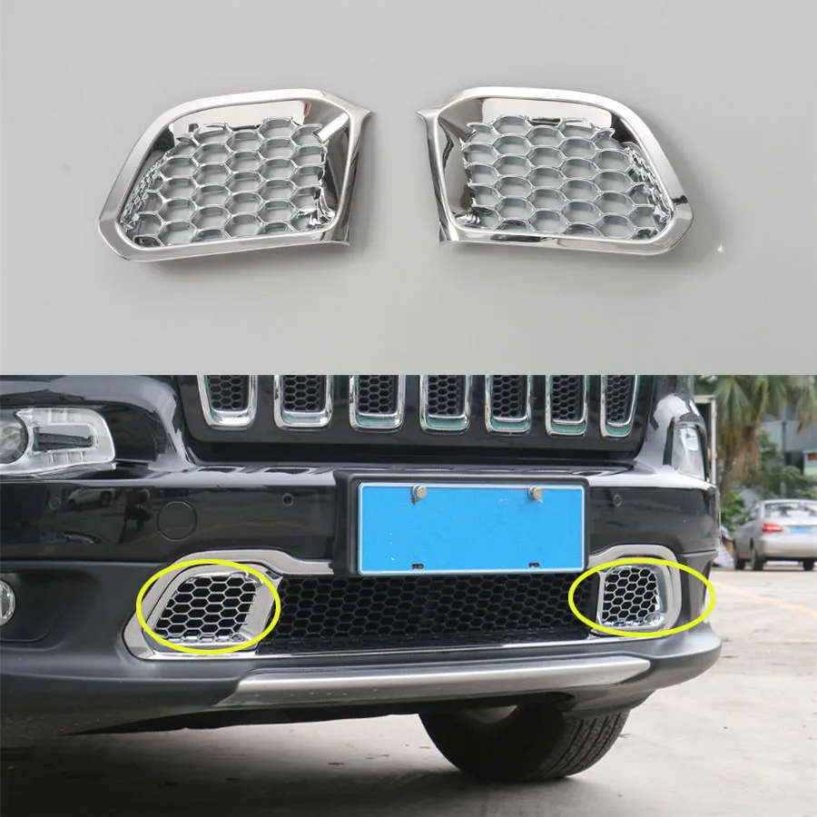 

YAQUICKA For Jeep Cherokee 2014-16 2Pcs/Set ABS Exterior Car Styling Front Grill Mesh Bumper Grille Trim Insert Cover Stickers