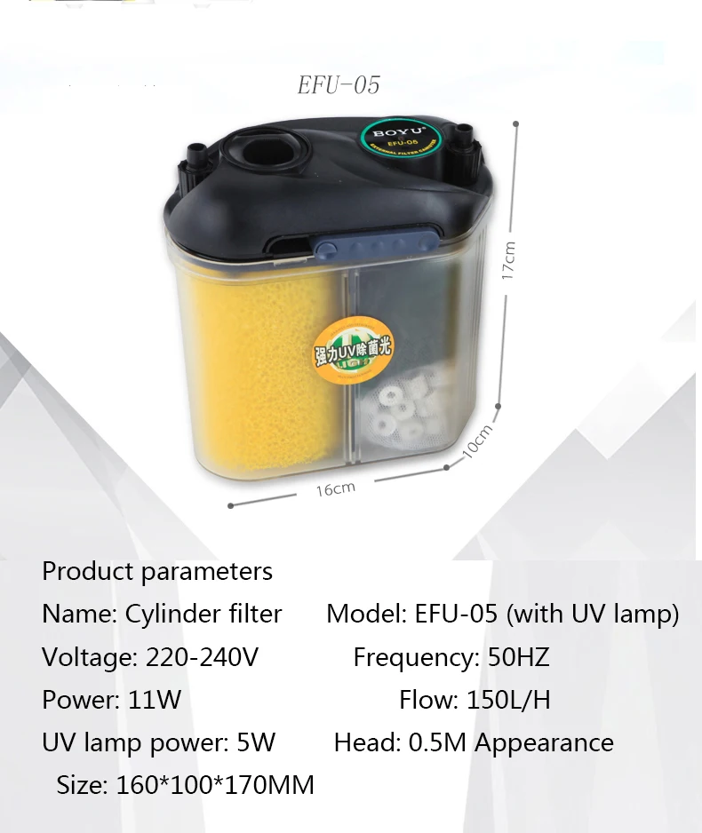 BOYU 150л/ч внешний корпус фильтра для аквариума фильтр-бокс для аквариума EF-05 подходит для 70Л аквариума