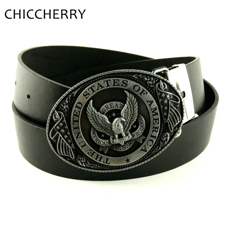 New Fashion Male American Flag Eagle Metal Belts Round Buckle Men