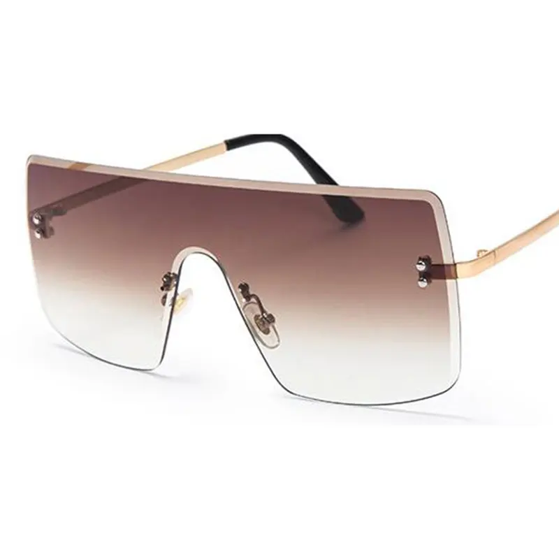 

Vintage Oversized Brown Sunglasses Women 2019 Trendy Summer Gradient Rimless Eyewear Big Flat Top Glasses Female UV400 Oculos