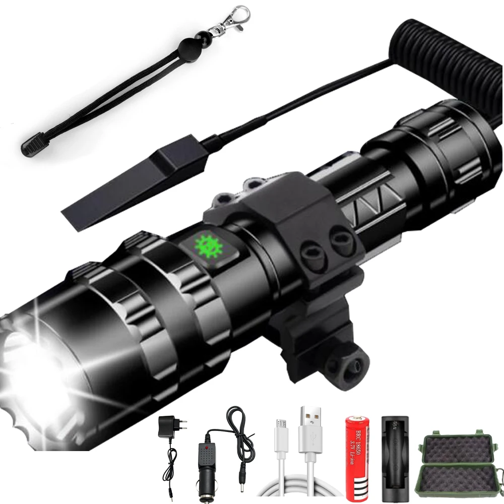 

50000Lums LED Tactical Flashlight Scout light L2 Ultra Bright USB Rechargeable Waterproof Torch Hunting light 5 Modes by 1*18650