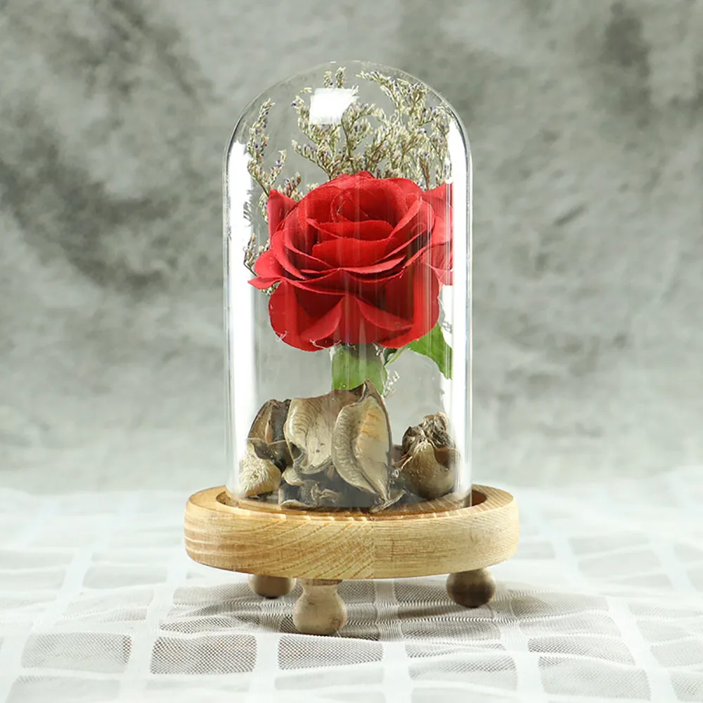 

Romantic Immortal Flower Micro Landscape Rose Simulation Glass Shade Led Llight rose in a flask valentines day gift home decor