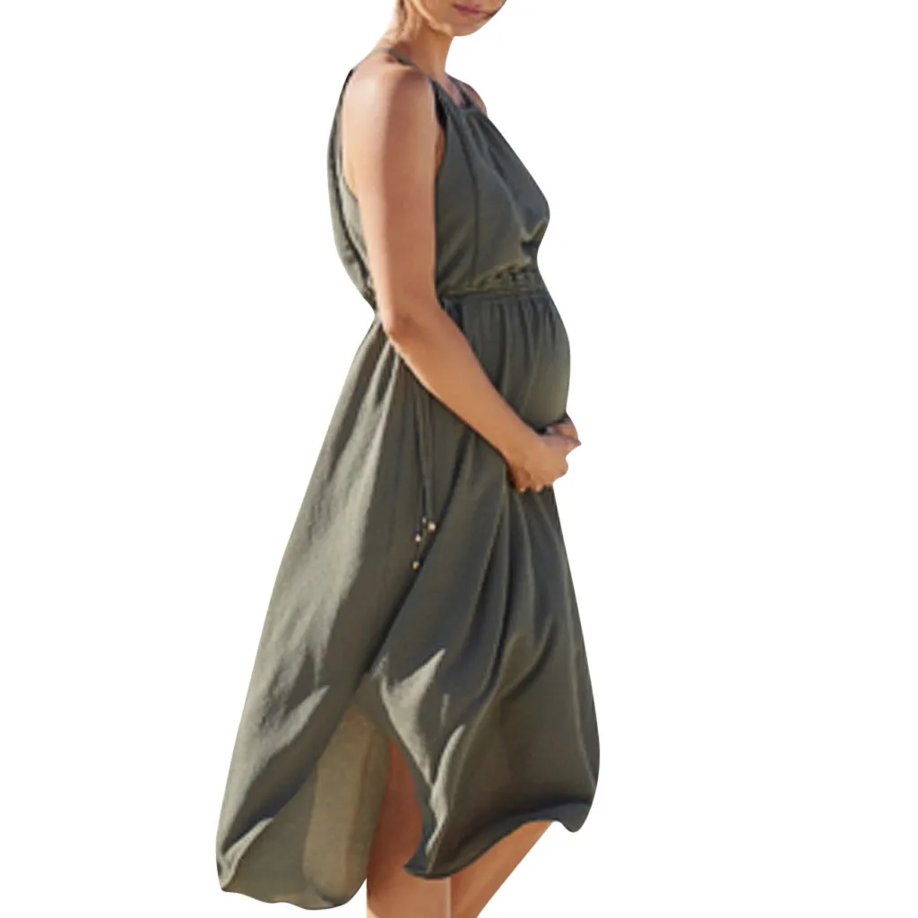 Летнее Новое модное женское платье без рукавов для беременных, однотонное платье для грудного вскармливания, сексуальное пляжное платье,,, Z4