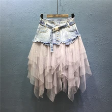 Джинсовая юбка с высокой талией и цветочной вышивкой, женская короткая джинсовая юбка-карандаш, повседневная юбка