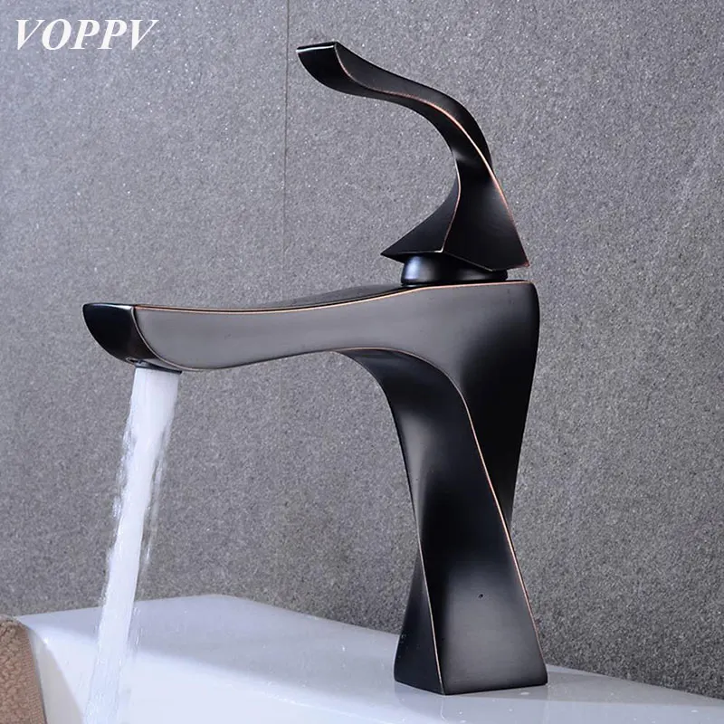 

VOPPV Bathroom Faucet Sink Faucet Mixer Kitchen Tap Cold and Hot Water Taps Deck Mounted Brushed Single Hole Single Holder Tap