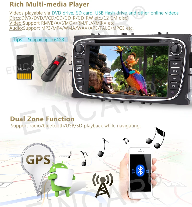 Best Android 6.0 Car DVD Player HD GPS Navi Radio+CANBUS for Ford Mondeo Focus S-Max 5