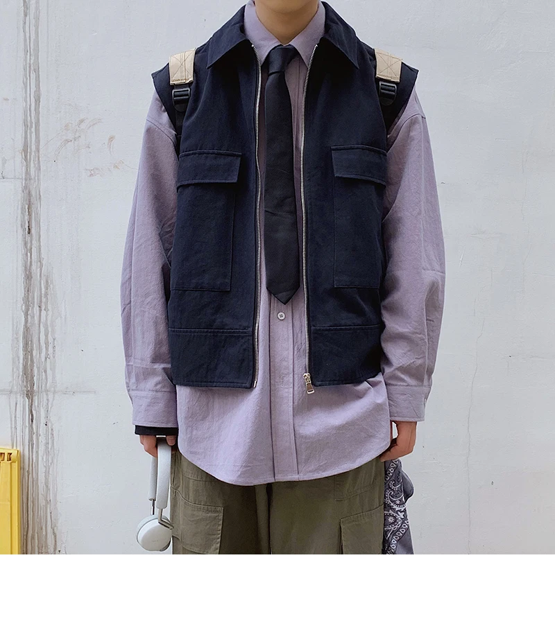 Autumn New Japanese Loose Casual Youth Ins PersonalityTooling Wild Color Simple And Comfortable Trend Vest