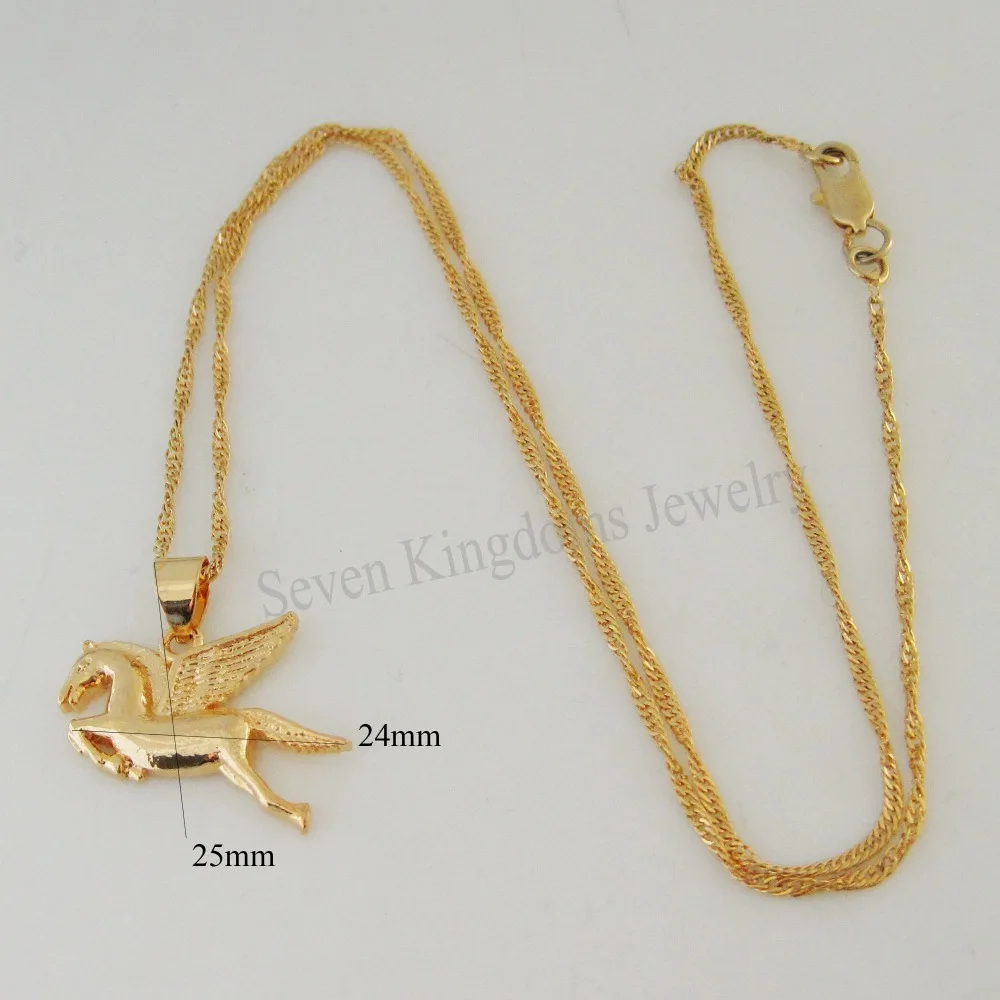 

Min order 10$ CAN MIX DESIGN 24K YELLOW GOLD GP OVERLAY 18" NECKLACE&VIVID CUTE PLAIN RUNNING FLYING HORSE WITH WING PENDANT
