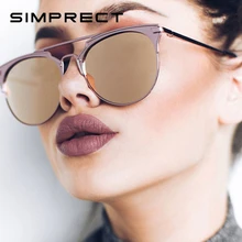 SIMPRECT, круглые солнцезащитные очки для женщин, Ретро стиль, кошачий глаз, металлическая оправа, зеркальные солнцезащитные очки, фирменный дизайн, Ретро стиль, Lunette De Soleil Femme