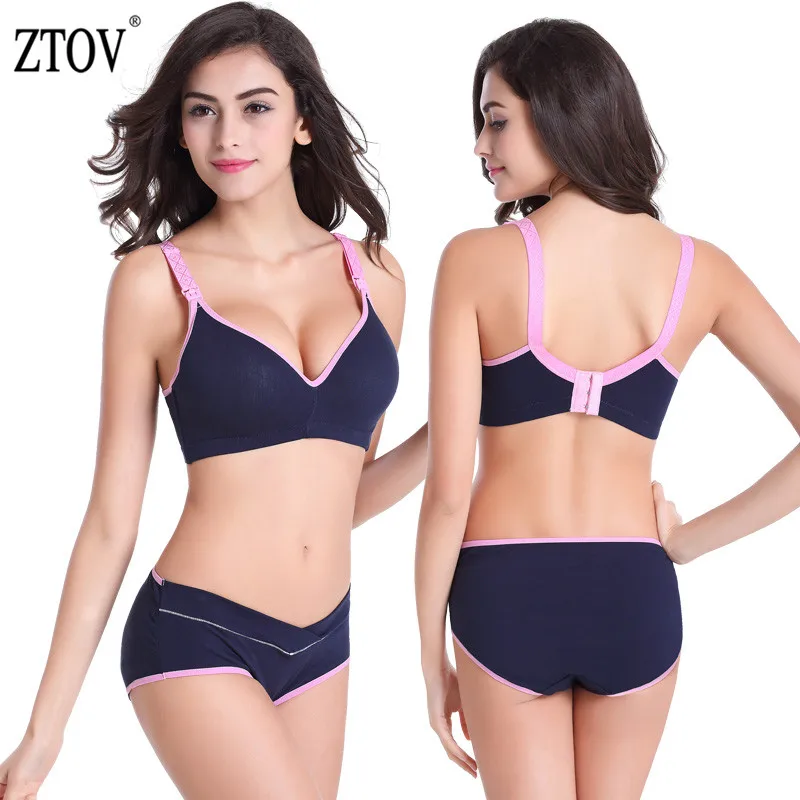 

ZTOV Cotton Maternity nursing bra Upper buckle wire free Breastfeeding bra for Pregnant women Pregnancy Underwear Briefs Bra set