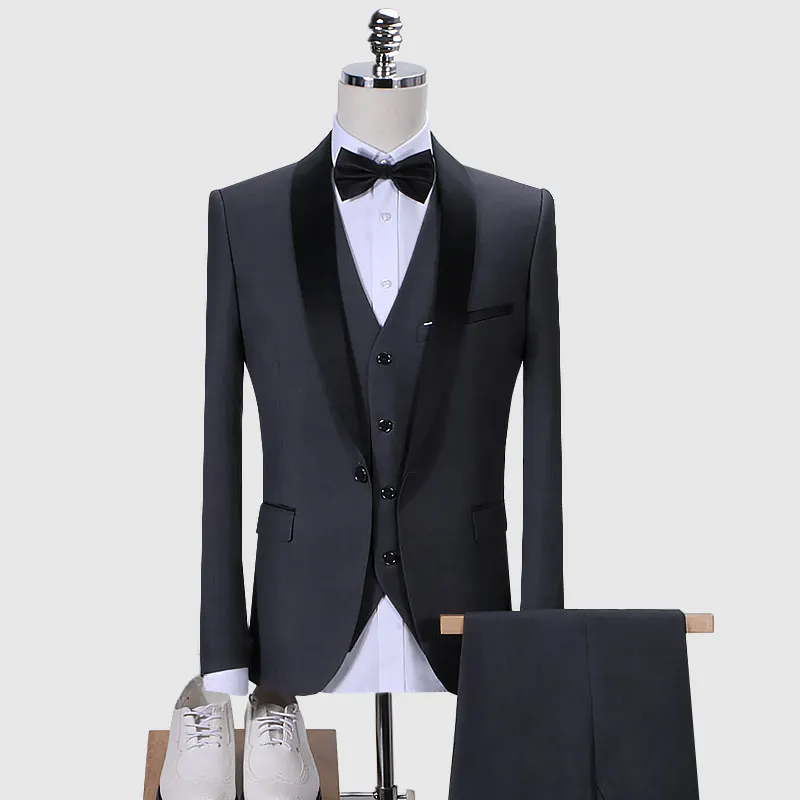 Мужской деловой костюм, высококачественный Банкетный Роскошный Блейзер, комплект из 3 предметов (пальто + жилет + брюки), плюс размер