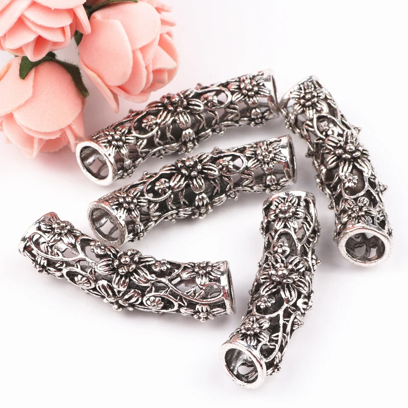 10pc Vintage Alloy Antique Silver Flower Design Connector Pendant Fit