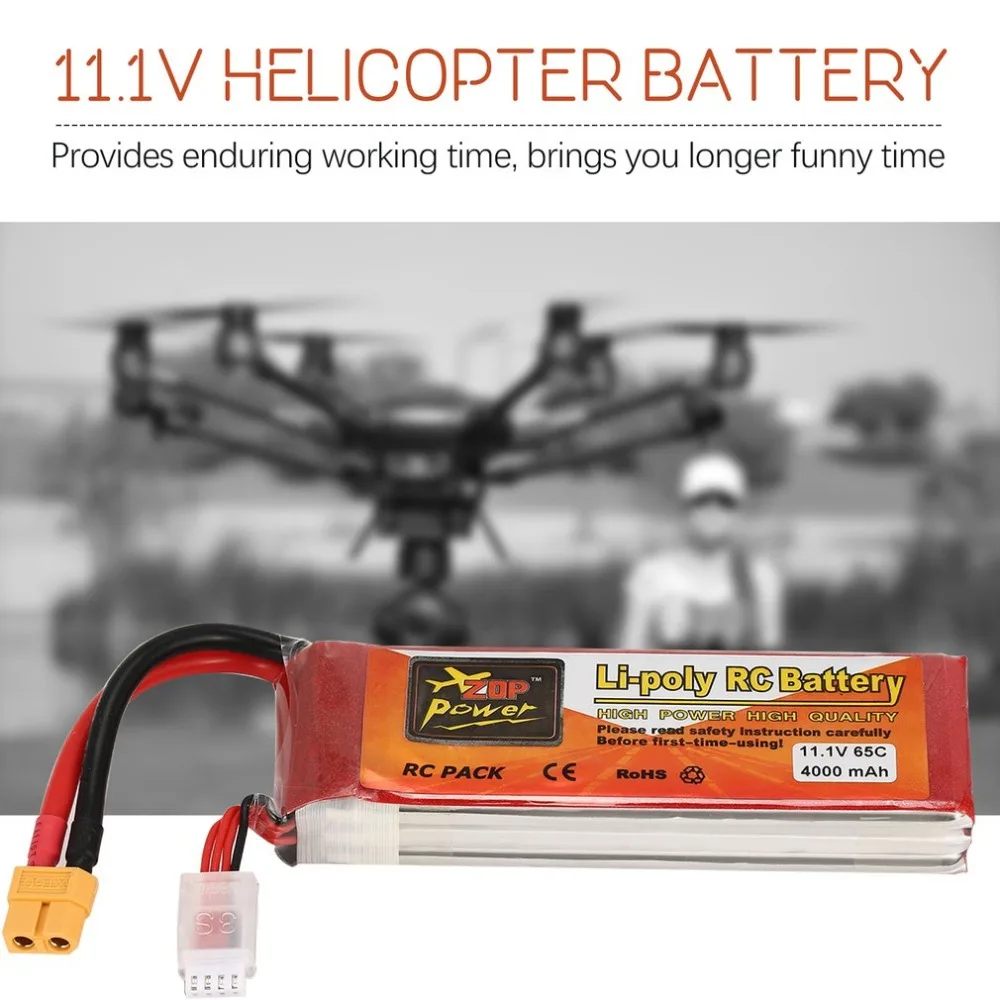 

ZOP Power 11.1V 4000mAh 65C 3S 1P Lipo Battery XT60 Plug Rechargeable for RC Racing Drone Quadcopter Helicopter Car Boat Model