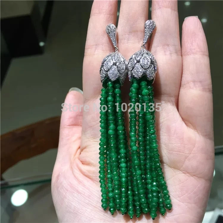 

Women's green stone roundel faceted hook earrings