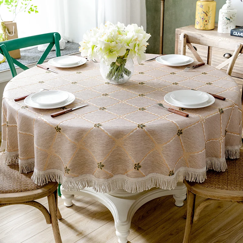PanlongHome High-end American European Style Embroidered Tablecloth Cotton And Linen Round Rectangular Table Cloth