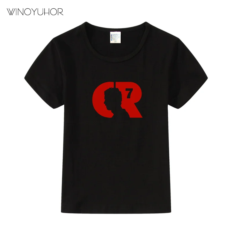 Kids CR7 Cristiano Ronaldo Print T-shirt Clothes Summer Casual Short Sleeve T Shirt Boys Girl Football Tshirt Cool Tee Tops - Цвет: Black