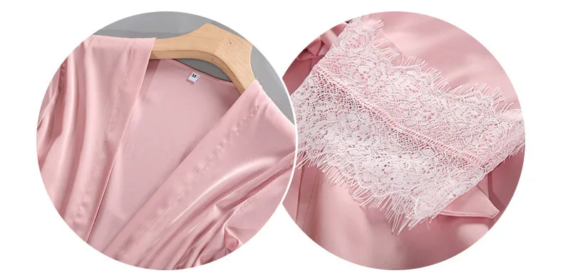 Queenral 3PCS Pajama Sets Women's Sleep Lounge Sleepwear Spring Sexy V-neck Nightwear Satin Silk Long Sleeve Home Wear Female   566