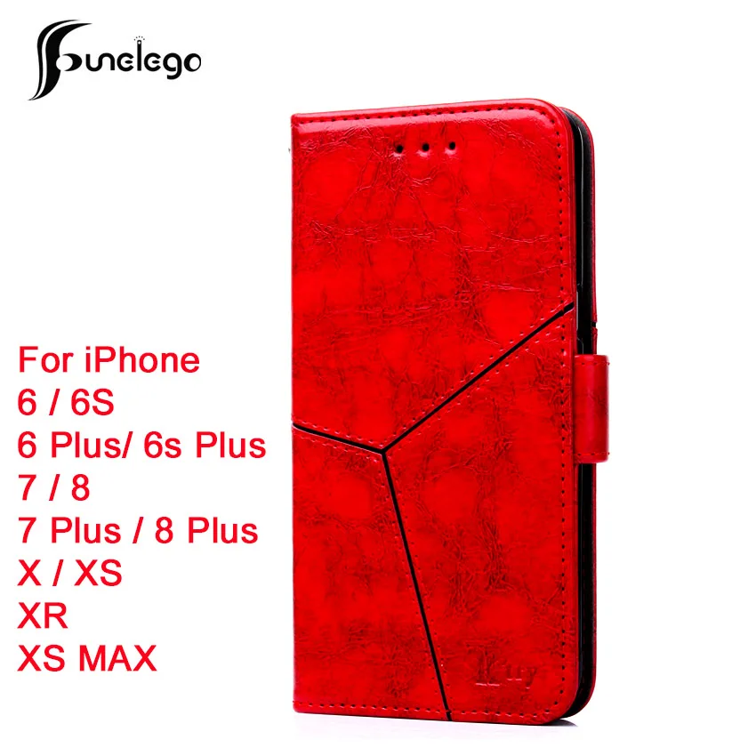 

Funelego Flip Luxury Leather Case for iPhone X XR XS Retro Back Cover Coque With No Logo Phone Bag Cases For iPhone 6 6S 7 8