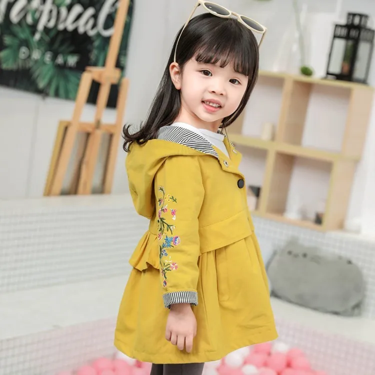 Г., пальто для девочек осенне-Весенняя детская Модная хлопковая куртка с капюшоном и принтом Повседневная ветровка для девочек новая верхняя одежда для детей от 2 до 6 лет - Цвет: yellow