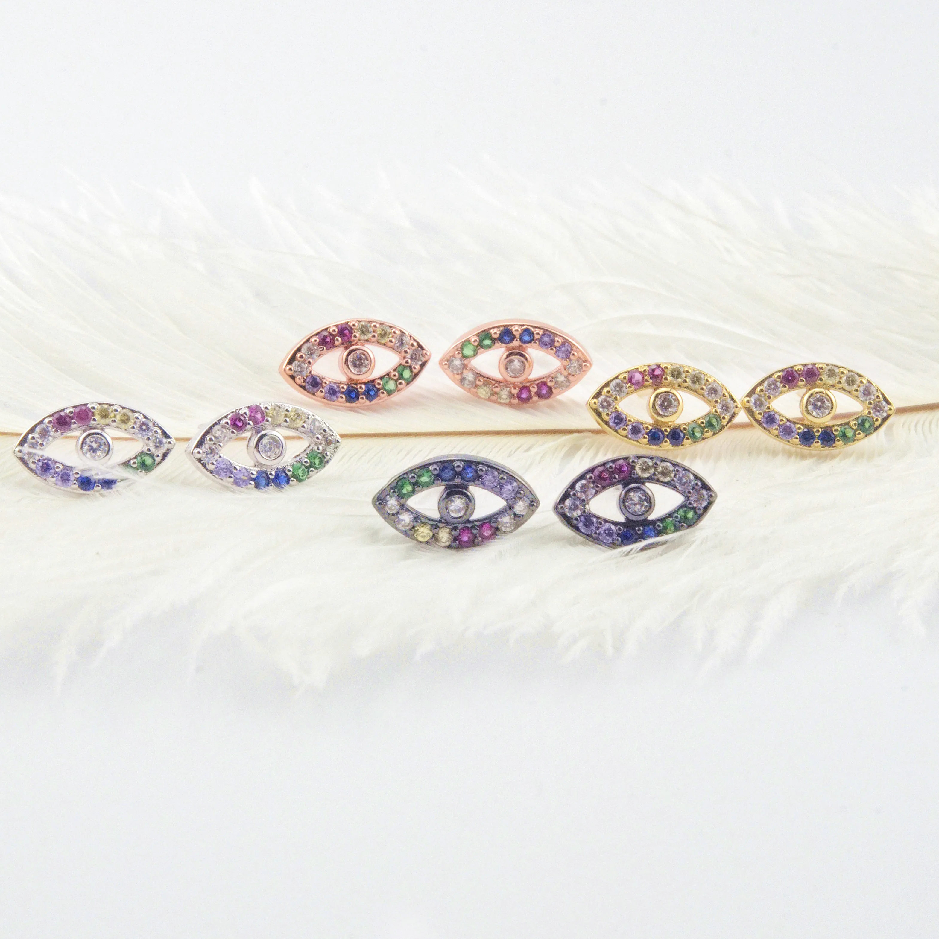 

5Pairs,The Rainbow Series, Women FashionThe Shape of Eyes Earrings.Four Plateing Colors,Colorful CZ, Can Mix