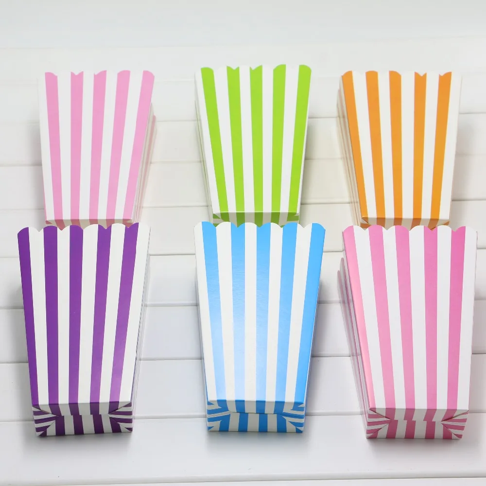 6pcs/lot pink Mini Popcorn Boxes Candy box birthday party stripe popcorn boxes bag for Party