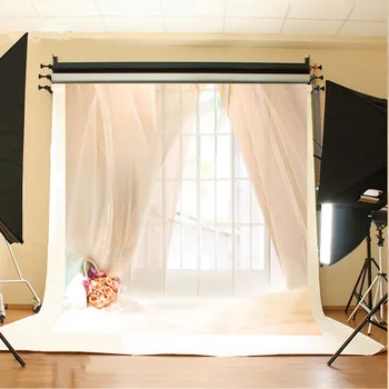 

White Window Pink Curtain Indoor backdrop Vinyl cloth High quality Computer printed party Backgrounds for sale