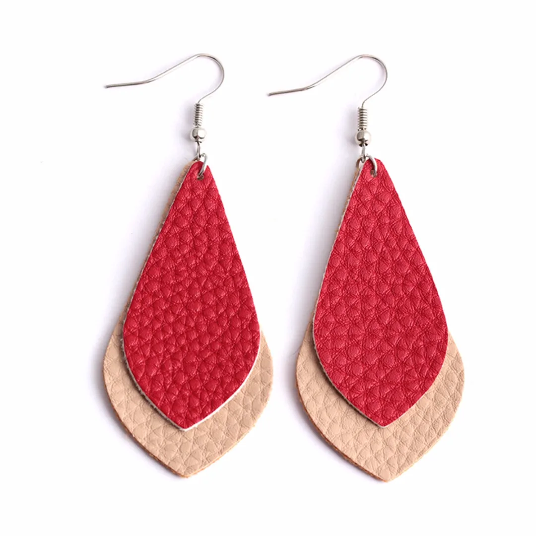 Bohemian PU Leather Long Drop Earrings For Women Trendy Statement Multi Layer Water Drop Earring oorbellen Jewelry Shellhard