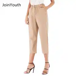 Joinyouth Для женщин Однотонная повседневная обувь эластичные Капри по талии женские летнее платье-карандаш с декоративными карманами Высокая