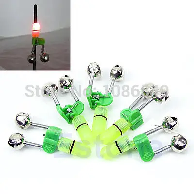 

10pcs Night Fishing Rod Tip Red LED Light Twin Bells Ring Fish Bait Alarm
