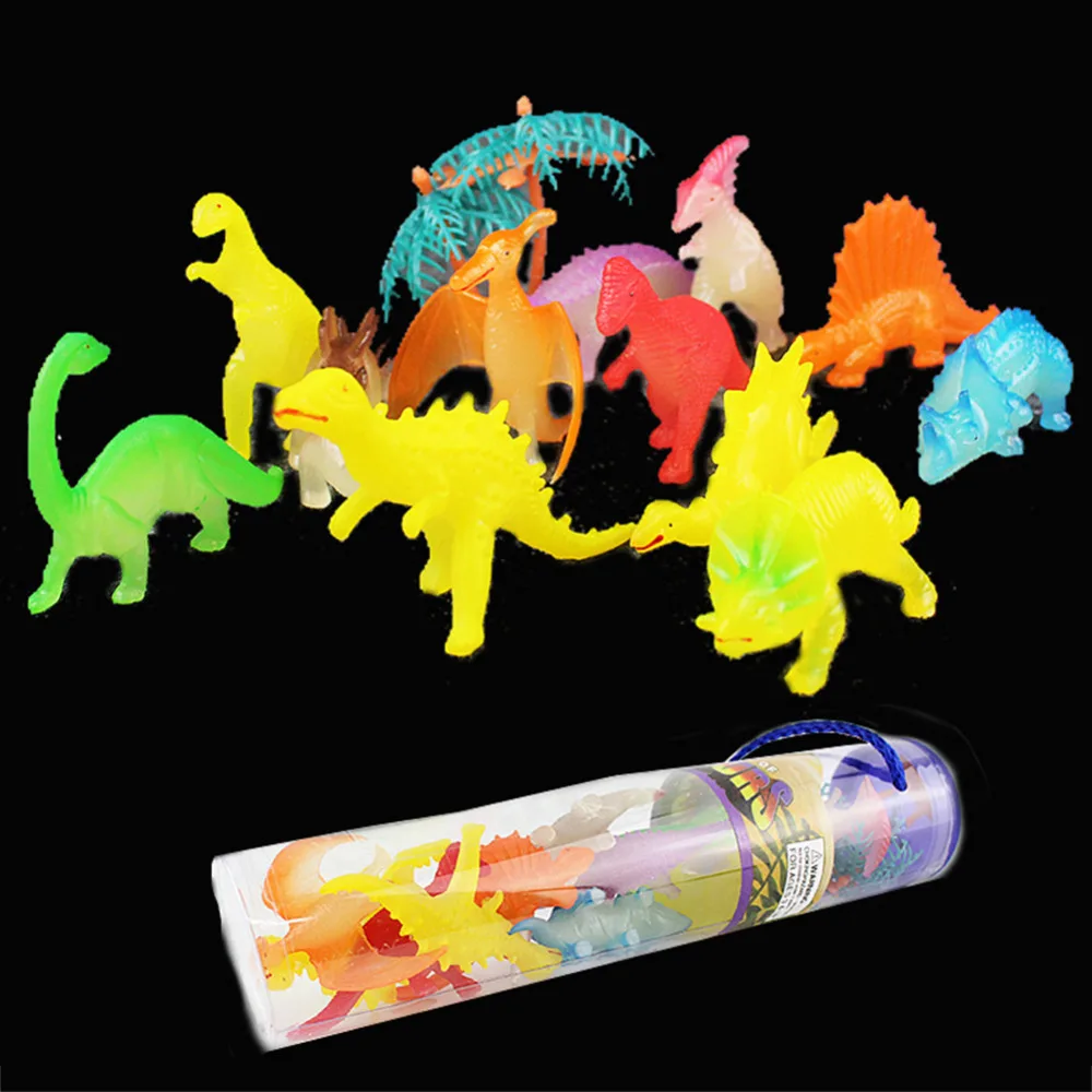 12pcs Mini Luminous Dinosaur Toy Jurassic Noctilucent Dinosaur Model Toys Kids Glow In The Dark Dinosaurs Best Gift for Boys
