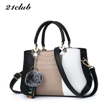 

21club brand small hairball strap colorblock casual fashion ladies totes party shopping purse women shoulder crossbody handbags