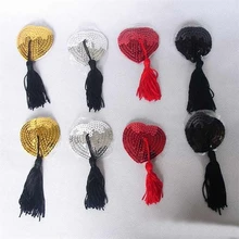 1 пара сексуальная игрушка женское белье Бурлеск блесток с кисточкой-сердцем бюстгальтер для груди соска крышка Стикини наклейки черный/красный/серебристый