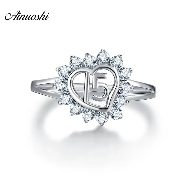 Ainuoshi 925 Sterling Silver Numbers Heart Shaped Wedding Rings Ainuoshi 925 Sterling Silver Numbers Heart Shaped Wedding Rings Round Cut Anillo De Plata Las