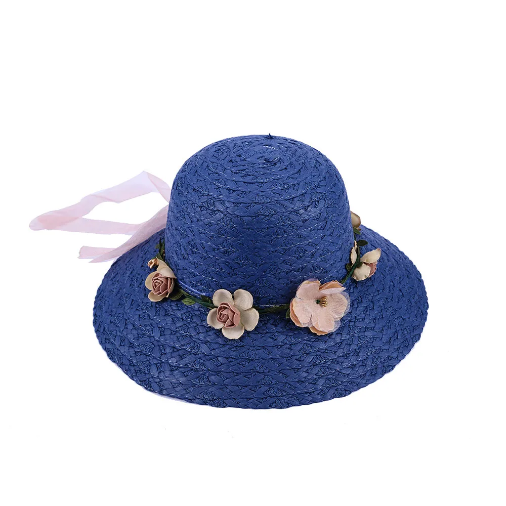 Navy Straw Hat FS элегантный венок лук женские летние шляпы пляж белый розовый женская соломенная сумка женский головной Убор От Солнца Лента Топ Круглый Fedora Chapeau Femme - Цвет: Navy Straw Hat
