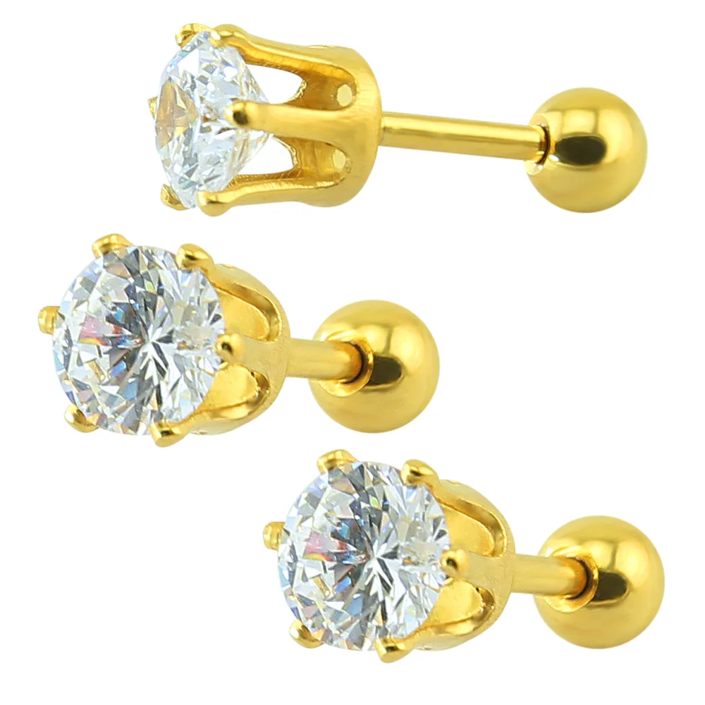 Fashion Jewelry Helix Piercing Ear Stud Round Cubic Zircon Ear Earrings Surgical Steel Cartilage