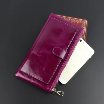 

women genuine leather wallet oil wax clutch bag genuine leather wallet long design cowhide wallet bag