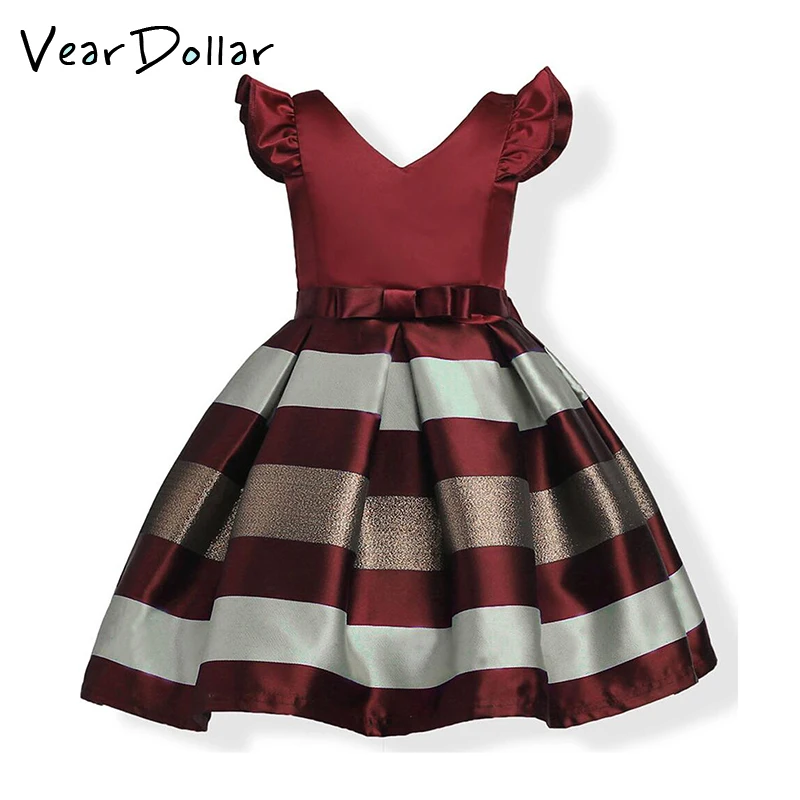 

VearDoller Kids Wedding Dress Sleeveless Striped Full Dress with Bow 2018 New Fashion Children's Clothing Casual Kids Dresses